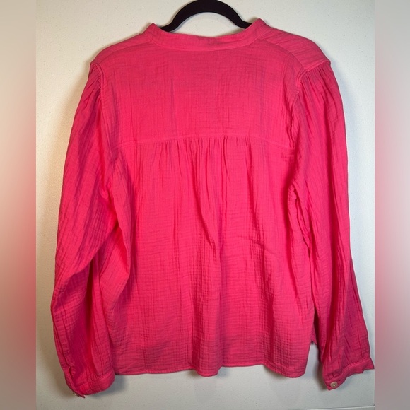 J. Crew Black Label Hot Pink 3/4 Button Gauze Top. Size Large. - Picture 2 of 7